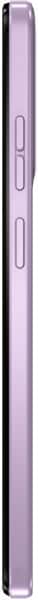 Motorola Moto E14 phone, side view, in lavender purple with visible volume and power buttons
