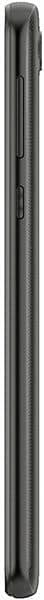 Motorola Moto E6 phone shown from the side in black, displaying its slim profile and curved edges