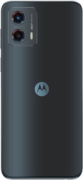 Motorola Moto G (2023) rear view showing dual camera setup and Motorola logo on dark blue back panel