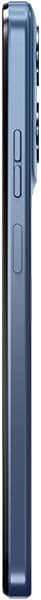 Motorola Moto G (2025) shown from the left side, displaying the device's slim profile and side buttons in blue