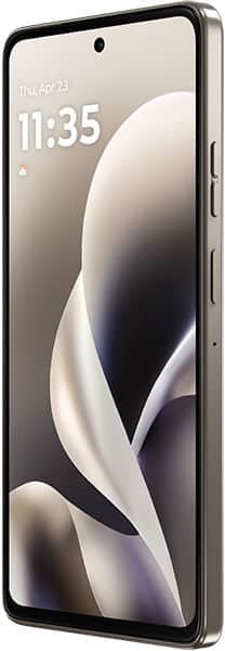 Motorola Moto G Power (2026) front view, displaying home screen with time 11:35 and abstract curved design wallpaper