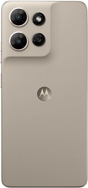 Motorola Moto G Power (2026) rear view showing a beige phone with quad camera setup and Motorola logo