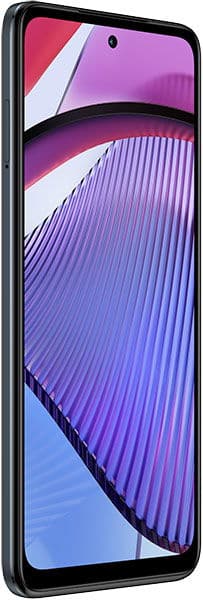 Motorola Moto G Power 5G (2023) smartphone shown from the front, displaying a colorful abstract wallpaper with purple and blue gradients and geometric shapes on its screen