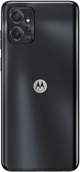 Motorola Moto G Power 5G (2023) rear view, showing dark gray back with Motorola logo and dual camera setup in upper left corner