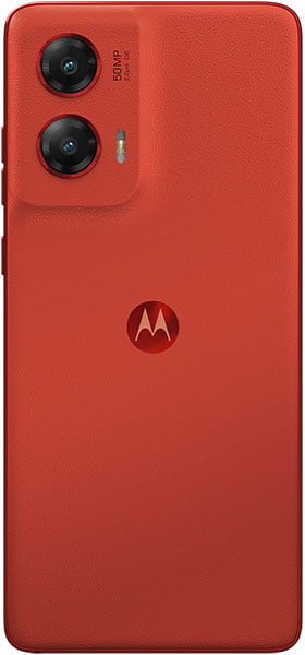 Motorola Moto G Stylus 5G (2024) rear view, red, showing dual camera system and Motorola logo