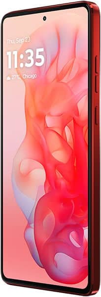 Motorola Moto G Stylus 5G (2024) smartphone in red, front-facing view with colorful gradient wallpaper displayed on screen