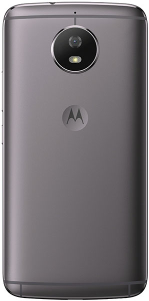Motorola Moto G5S rear view, showing circular camera lens with LED flash and Motorola logo on gray back panel