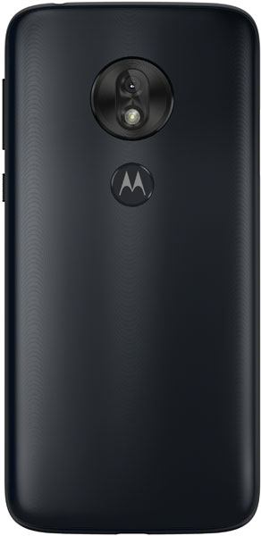 Motorola Moto G7 Play rear view, black phone with dual camera and LED flash, Motorola logo centered