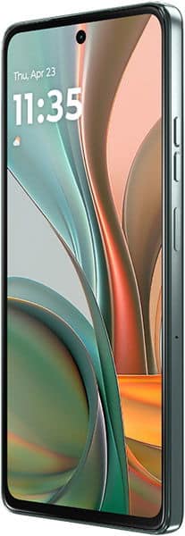 Motorola Moto G75 front view with display showing time 11:35, colorful abstract wallpaper, and punch-hole camera