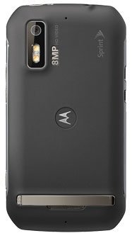 Motorola Photon 4G rear view, black phone with 8MP camera, Motorola logo, and speaker grille