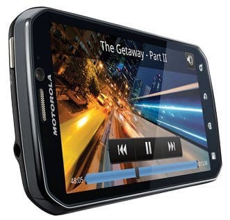 Motorola Photon 4G smartphone displaying a video player with a tunnel scene, shown from the front at an angle