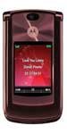 Motorola RAZR2 V9 open, front view, showing red display screen and dark exterior casing