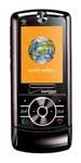 Motorola RIZR Z6c front view, black phone with orange screen display and navigation controls