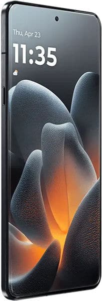 Motorola Signature smartphone front view, displaying lock screen with time 11:35 and abstract glowing orange and blue design