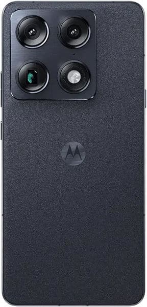 Motorola Signature rear view, dark gray phone with quad camera module and Motorola logo visible