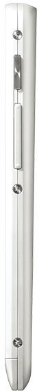 Motorola DROID RAZR M, rear view showing white clamshell design with camera and speaker details