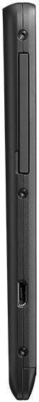 Motorola DROID RAZR M, side view, showing black textured surface with speaker grille and hardware details