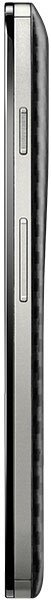 Side view of Motorola DROID RAZR HD highlighting metallic edge, two rectangular buttons, and curved textured rear panel.