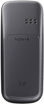Nokia 100 mobile phone, rear view, showing dark gray casing with Nokia branding and model number