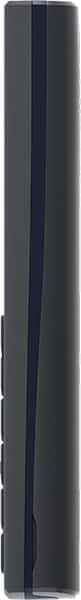 Nokia 105 (2023) mobile phone, side view, closed position, showing dark exterior with physical buttons along the edge