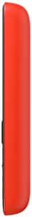 Nokia 106 mobile phone, side view, red body with black accents