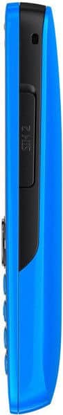 Nokia 112 phone, side view, showing blue plastic casing with black panel and control buttons