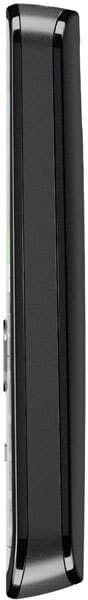 Nokia 113 mobile phone, side view, showing slim black rectangular form with curved edges and control buttons