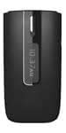Nokia 1606 flip phone, front view, closed, black exterior with silver accents