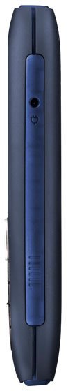 Nokia 1616 mobile phone, side view, showing dark blue casing with central control strip and buttons