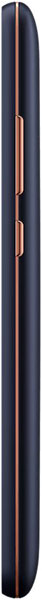 Nokia 2.1 side view, showing dark blue body with copper accent stripe running along the edge