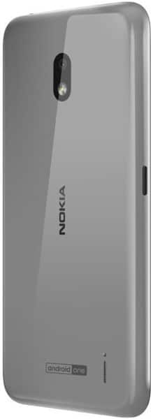 Nokia 2.2 rear view, showing gray back panel with camera lens and Nokia branding