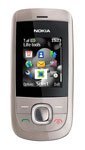 Nokia 2220 slide phone, front view, showing screen with menu icons and silver metallic body with navigation controls