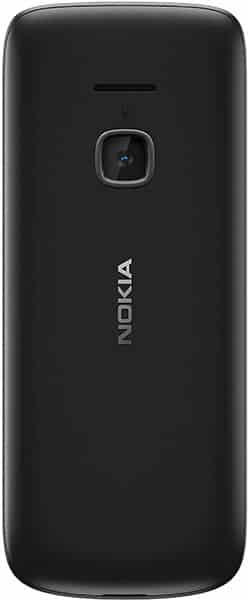 Nokia 225 4G rear view, black phone with camera lens and Nokia branding visible