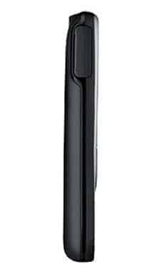 Nokia 2320 Classic, side view showing closed flip phone with black exterior and antenna
