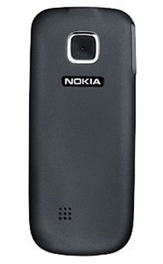 Nokia 2320 Classic, rear view, showing dark gray back panel with camera lens and speaker grille