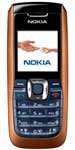 Nokia 2626 mobile phone, front view, with brown casing and blue keypad