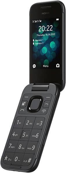 Nokia 2660 Flip open, showing dark screen on upper half and numeric keypad on lower half