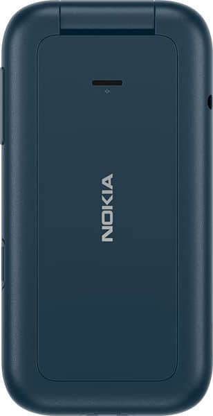 Nokia 2660 Flip closed, rear view showing dark blue exterior and Nokia branding