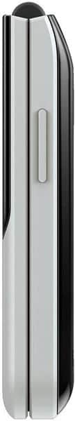 Nokia 2720 Flip phone, closed position, showing white front panel with black sides and curved top