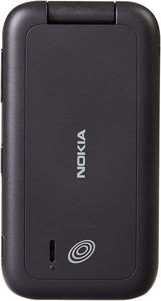 Nokia 2760 Flip closed, exterior view showing dark gray shell with Nokia branding and circular speaker opening