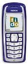 Nokia 3100b mobile phone, front view, with blue and silver casing and small display screen