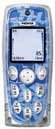 Nokia 3205i mobile phone, front view, with blue translucent plastic casing and numeric keypad visible