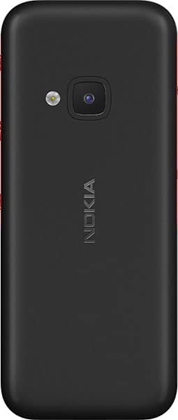 Nokia 5310 (2024) rear view showing black plastic back with camera and flash