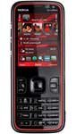 Nokia 5630 XpressMusic front view, red and black slider phone with numeric keypad and small screen display