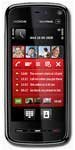 Nokia 5800 XpressMusic phone front view with red display screen and black casing