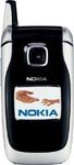 Nokia 6102 mobile phone, front view, open with screen displayed and antenna raised