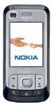 Nokia 6110 mobile phone, front view, displaying the Nokia logo on screen with numeric keypad and silver trim