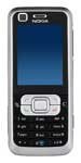 Nokia 6120 Classic phone shown from front, featuring silver casing, numeric keypad, and dark screen display