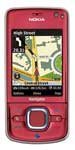 Nokia 6210 Navigator, front view, displaying map on screen with red casing and navigation interface visible
