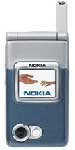 Nokia 6255 mobile phone, front view, closed clamshell design with silver top and blue bottom, screen and keypad visible